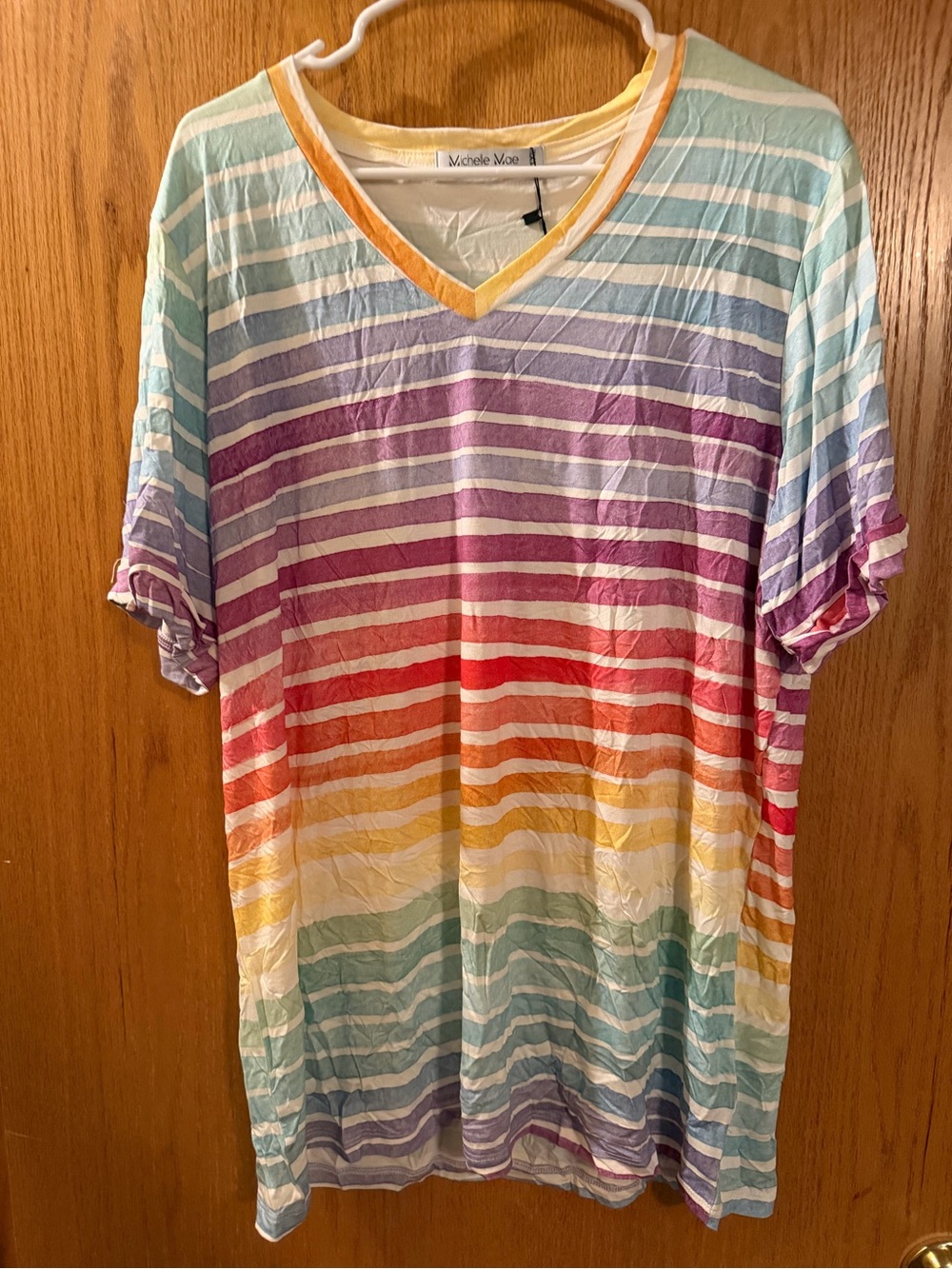 Michelle Mae Yellow and White V-Neck Tee